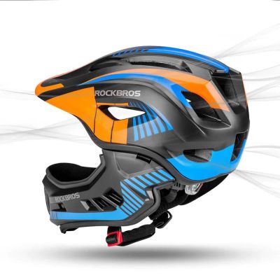 5. Rockbros TT-32SOBL-M children's bicycle helmet with removable chinbar, size M - black and orange