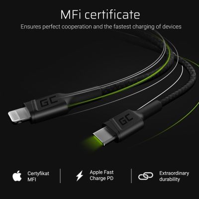 5. GREEN CELL CABLE KABGC07 GC POWER STREAM USB-C - LIGHTNING 100CM (MFI CERTIFIED)