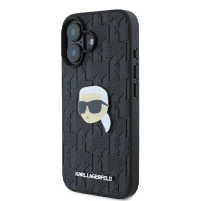 2. Karl Lagerfeld Monogram Karl Head Pin iPhone 16 Case - Black