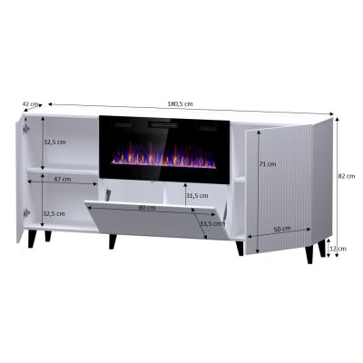 4. PAFOS chest of drawers with electric fireplace 180x42x82 white matt