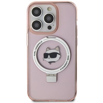 3. Karl Lagerfeld KLHMP15LHMRSCHP iPhone 15 Pro 6.1" pink/pink hardcase Ring Stand Choupette Head MagSafe