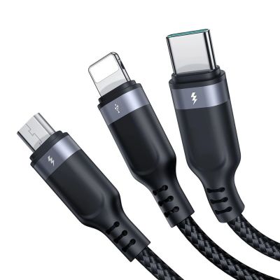 3. Joyroom S-A18 3in1 3.5A USB-A - Lightning+USB-C+MicroUSB cable 1.2m - black