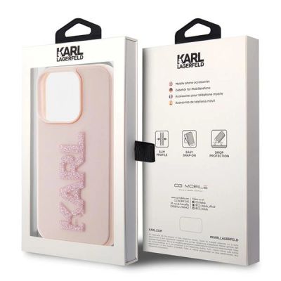 8. Karl Lagerfeld 3D Rubber Glitter Logo case for iPhone 15 Pro Max - pink