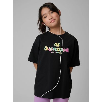 Girls' loose T-shirt with print 4F 4FJRSS26TTSHF4137-020S