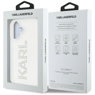 8. Karl Lagerfeld IML Rhinestones Logo iPhone 16 Case - Transparent