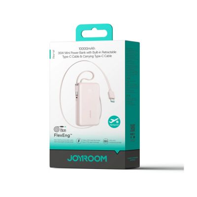 2. Joyroom JR-PR2L 10000mAh 35W Power Bank with Built-in Retractable USB-C Cable and USB-C Lanyard Cable - Pink