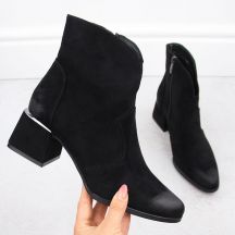 Women's suede high-heeled ankle boots, black, Potocki 12422