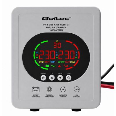 8. UPS Qoltec 50451 Pure Sine Wave 1000VA/720W Converter 12/230V with AVR | LCD | LiFePO4 AGM GEL