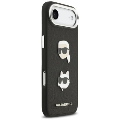 4. Karl Lagerfeld FW Grained Karl & Choupette Heads Pins & Logo iPhone Air Case - Black