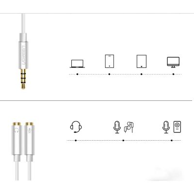 5. Ugreen cable cable headphone splitter 3.5 mm mini jack AUX microphone 20cm (microphone + stereo output) silver (30619)