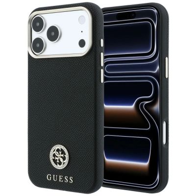 Guess Grained Round Strass Logo MagSafe Case for iPhone 18 Pro / 17 Pro - Black
