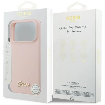 8. Guess Silicone Script Metal Logo MagSafe Case for iPhone 17 Pro Max - Pink