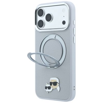 2. Karl Lagerfeld with Ring Stand 360 Karl & Choupette Heads Pin MagSafe Case for iPhone 18 Pro / 17 Pro - Gray