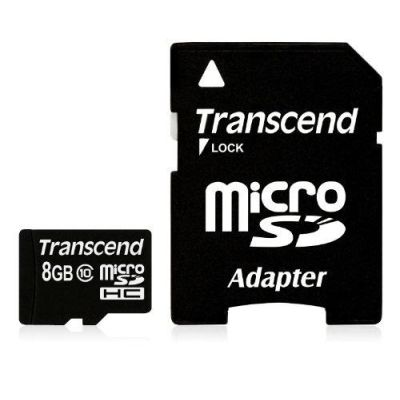 SD microSD Card 8GB Transcend SDHC Class10 w/adapter
