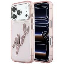 Karl Lagerfeld IML Big Signature Resin Metal Frame Case for iPhone 18 Pro Max / 17 Pro Max - Pink