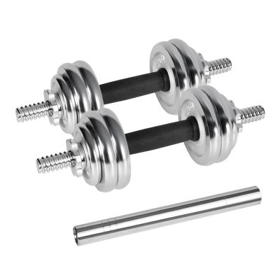 7. REBEL ACTIVE ADJUSTABLE CHROME DUMBBELLS IN CASE WITH BAR, 15 KG SET