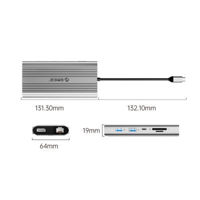2. Orico XDR 12in1 USB-C Docking Station USB-A USB-C 2x HDMI 4K 60Hz DisplayPort 4K 60Hz RJ45 Gigabit PD 100W SD and microSD Card Reader - Silver