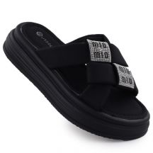 Women’s black platform slides with rhinestones Potocki 16347