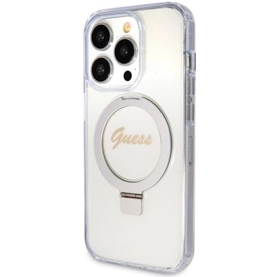 2. Guess Ring Stand Script Glitter MagSafe case for iPhone 15 Pro - transparent