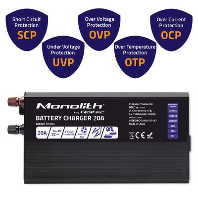 4. Monolith Smart Charger for LiFePO4 AGM GEL SLA Batteries 20A 24V