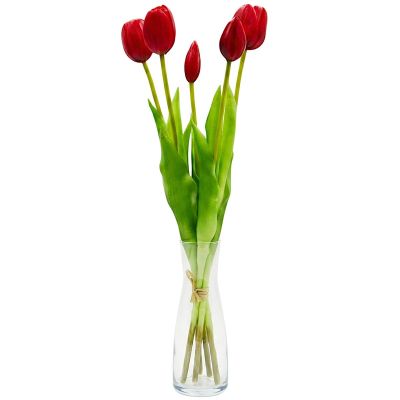 2. BOUQUET OF 5 RED TULIPS 39 CM LIKE LIFE SPRING DECORATION