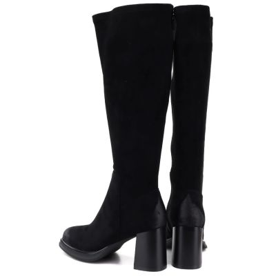 5. Women’s black faux suede heeled boots Potocki SZ12849