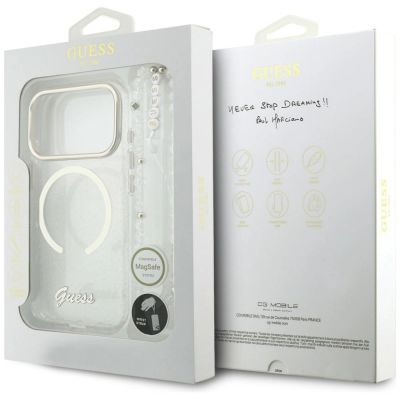 8. Guess IML Glitters Script Strap MagSafe Case for iPhone 17 Pro - Clear