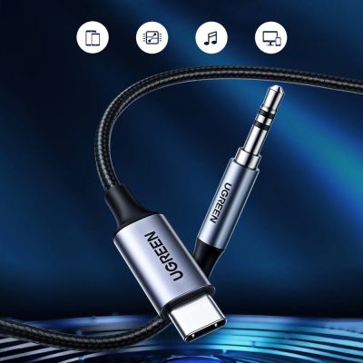 7. Ugreen AUX stereo audio cable 3.5 mm mini jack - USB Type C for tablet phone 1m black (CM450 20192)