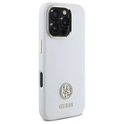 4. Guess Silicone Logo Strass 4G Case for iPhone 16 Pro - White