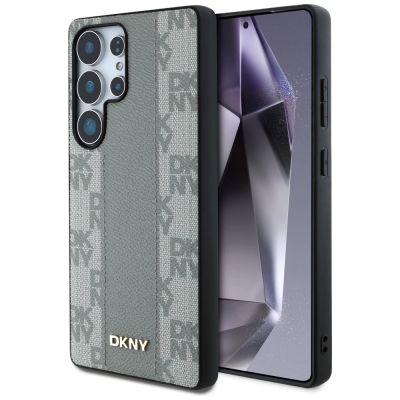 DKNY Leather Checkered Pattern MagSafe Case for Samsung Galaxy S25 Ultra - Gray