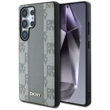 DKNY Leather Checkered Pattern MagSafe Case for Samsung Galaxy S25 Ultra - Gray