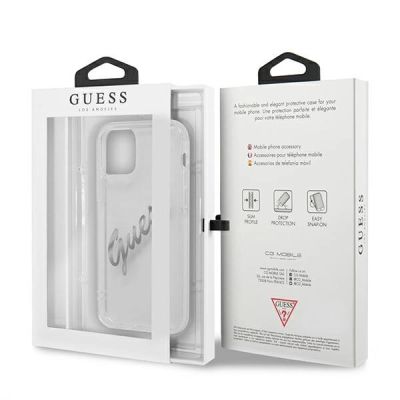 8. Guess GUHCP12MKTRSVSI iPhone 12/12 Pro 6.1" Transparent hardcase Vintage Script Silver