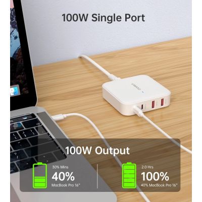 7. Choetech PD8008 100W GaN fast charger 2x USB-A / 2x USB-C - white