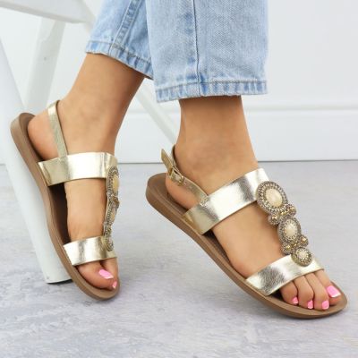 2. Women's flat sandals with decoration, melissa gold, Filippo DS6882