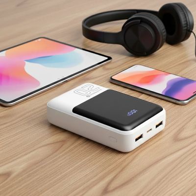6. EVERACTIVE POWERBANK 20,000mAh, 2x USB, 1x USB-C 22.5W, QC4+, LCD, WHITE EB-20Q