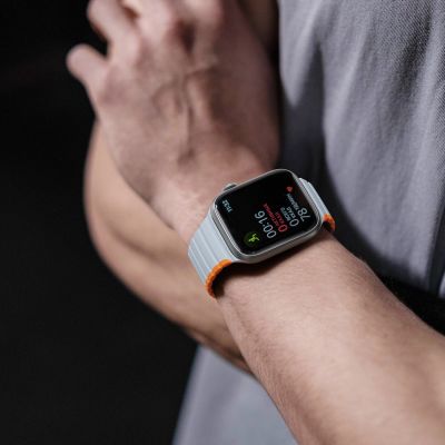 6. Magnetic Apple Watch SE, 9, 8, 7, 6, 5, 4, 3, 2, 1 (41, 40, 38 mm) Dux Ducis Strap (LD Version) - gray-orange