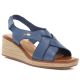Sergio Leone SK297 Navy Blue Women's Leather Wedge Sandals