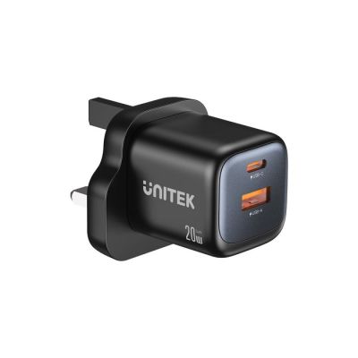5. UNITEK 2X GAN WALL CHARGER USB-C & USB-A 20W BLACK