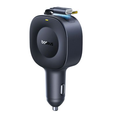 3. Baseus PrimeTrip VR2 30W Car Charger with Retractable USB-C Cable - Black