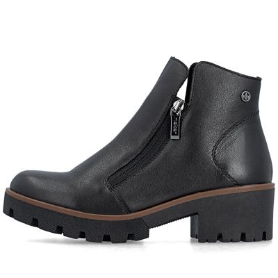 3. Women's leather ankle boots with a block heel, black, Rieker 79254-00