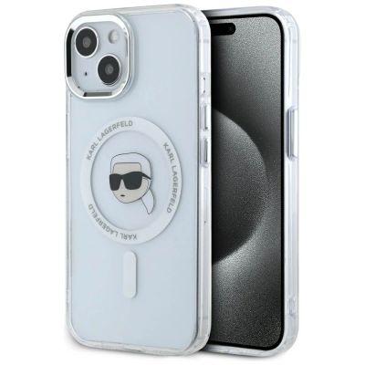 Karl Lagerfeld IML Metal Karl Head MagSafe Case for iPhone 15 White