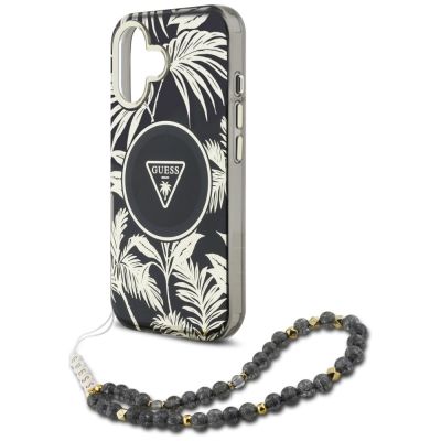 5. Guess Palm Trees Triangle Pearl Strap MagSafe case for iPhone 16 black