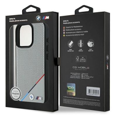 8. BMW M Perforated Tricolor Line MagSafe Case for iPhone 16 Pro - Gray
