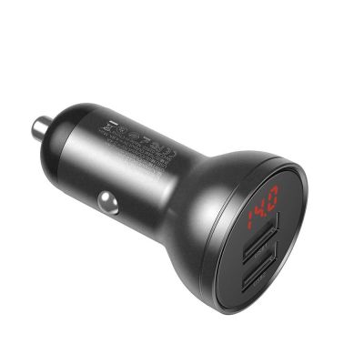 2. Baseus 2x USB 4.8A 24W car charger with LCD + 3in1 cable USB - USB Type C / micro USB / Lightning 1.2m black (TZCCBX-0G)