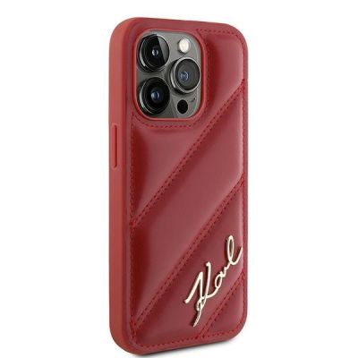 4. Karl Lagerfeld Diagonal Quilted Script case for iPhone 15 Pro - red