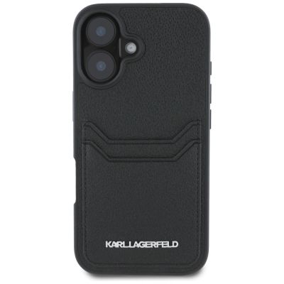 3. Karl Lagerfeld HC Grained PU Cardslot Metal Elong iPhone 16 Case - Black