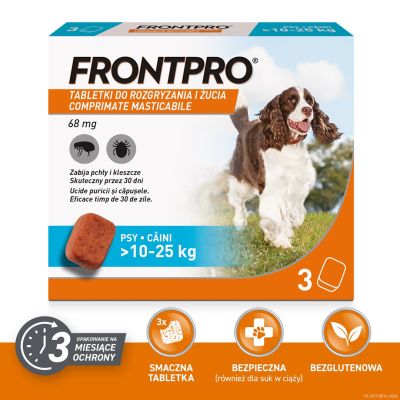 FRONTPRO Flea and tick tablets for dogs (>10-25 kg) - 3x 68mg