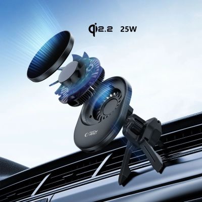 8. Tech-Protect V21 MagSafe Car Holder with 25W QI2.2 Inductive Charger for Cockpit/Windshield/Air Vent - Black