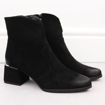 6. Women's suede high-heeled ankle boots, black, Potocki 12422