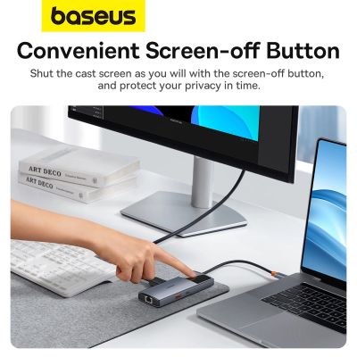 14. USB HUB 6in1 Baseus Metal Gleam Series II USB-A/USB-C/USB-C PD/HDMI/RJ45 - black